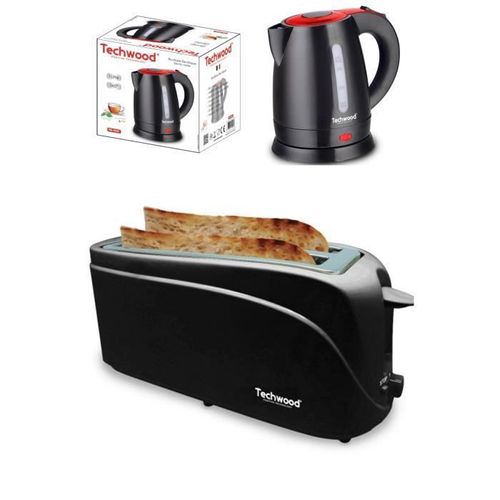 PACK DEJEUNER Bouilloire électrique Noire 1L 1600W + Grille-pain Baguettes Noir 2 Fentes 1300W