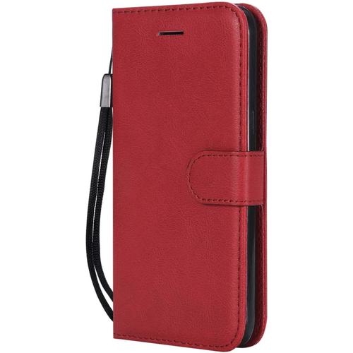 Coque Pour Galaxy J2 Pro, Pu En Cuir Coque Portefeuille Étui Housse, Design Classique Tpu Coque Pour Samsung Galaxy J2 Pro - Rouge