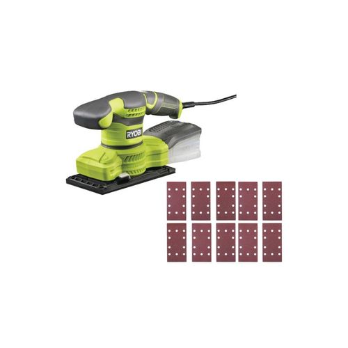 Pack RYOBI Ponceuse vibrante électrique 1/3 de feuille RSS200-GA20 - 280W - 10 abrasifs auto-agrippants