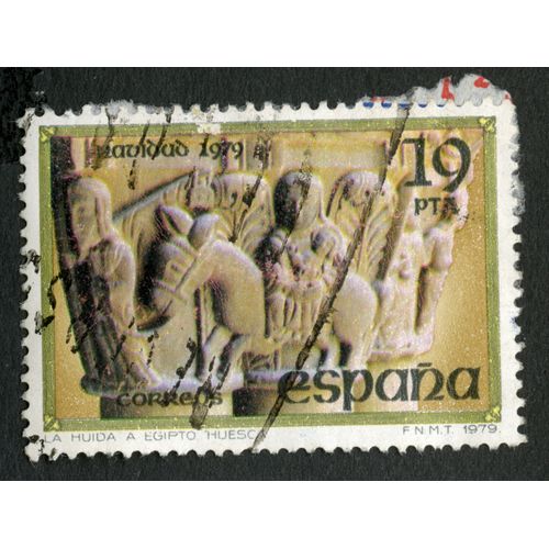 Timbre Oblitéré Espana, Navidad 1979, La Huida A Egipto Huesca, Correos, 19 Pta