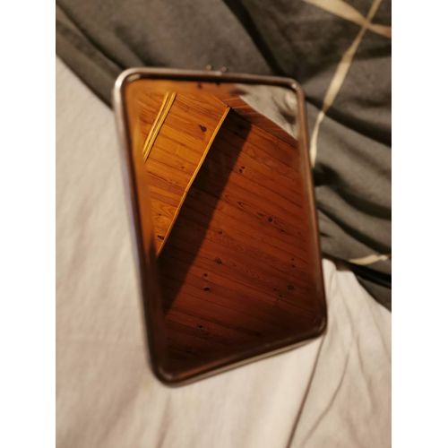 Miroir de barbier biseauté rectangulaire sur pied dos en cuir vintage  