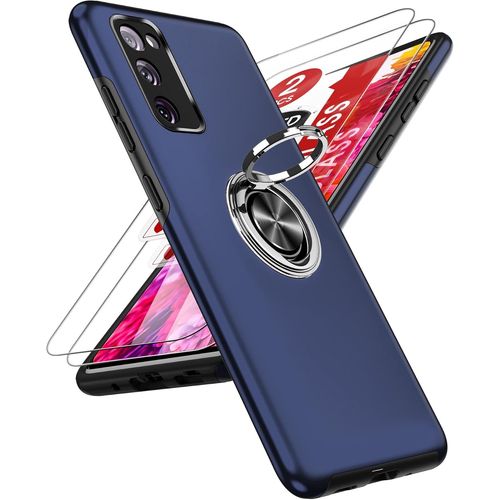 Coque Pour Samsung Galaxy S20 Fe 5g/4g Avec 2 Verre Trempé Vitre Protection Et Anneau Telephone, Militaire Pc Et Tpu Silicone Etui Antichoc Housse Pour Samsung Galaxy S20fe 5g/4g - Bleu