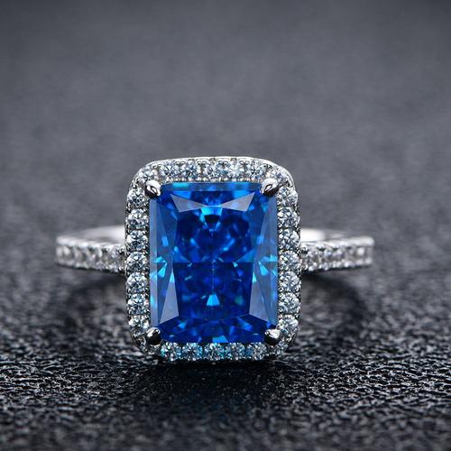 Blue Gem Carats 8 * 10 Mm Diamant De Haut Carbone 925 Anneau Femelle En Argent Sterling Morgan Orange Diamond Cutting Bague Refean