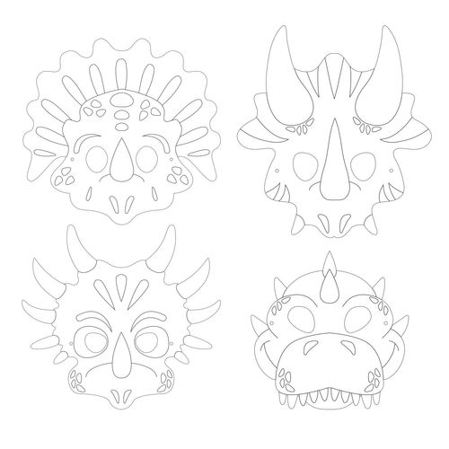 Masque Pour Enfant À Colorier Dinosaure 4 Pièces