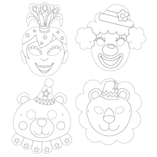 Masque Pour Enfant À Colorier Cirque 4 Pièces