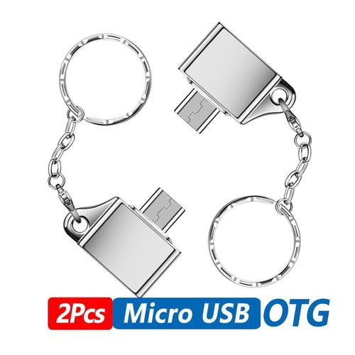 Adaptateur Micro USB OTG convertisseur pour téléphone portable et tablette connecteur de disque de données prise OTG - Type 2pcs silver micro