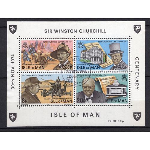 Ile De Man 1974 Centenaire De La Naissance De Sir Winston Churchill Bloc Oblitere