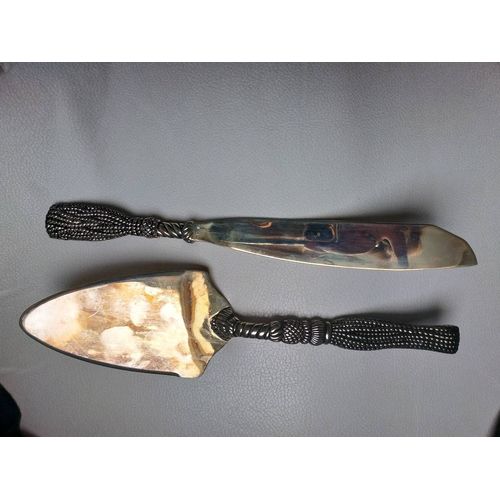 Ensemble Couteau Et Pelle À Gâteau "Cartisane" De Siléa En Métal Argenté Vintage