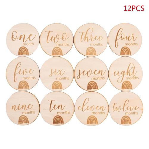 Couleur 12pcs-5 Carte De Jalon En Bois Pour Bébé, Imprimée, Avec Disque Circulaire, Pour Mois, Pour Annonce De Naissance, D5qa