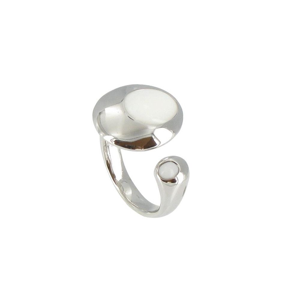 Bague Atoll Argent 925 Et Agate Blanche