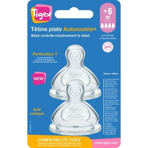 Tétine Plate Silicone Dès 6 Mois Autonomietigex - Le Lot De 2 Tétines