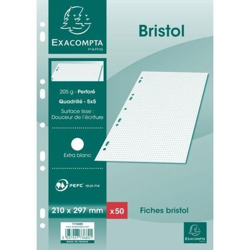 Exacompta 50 Fiches Bristol Blanches Perforées 210 X 297 - 205 G