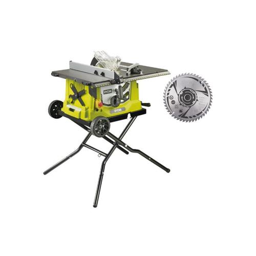 Pack RYOBI Scie sur table électrique RTS1800EF-G - 1800W - 254mm - piètement rétractable - roues - extension - lame carbure - SB254T48A1