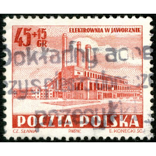 Timbre Oblitéré Poczta Polska, Elektrownia W Jaworznie, 45+15 Gr