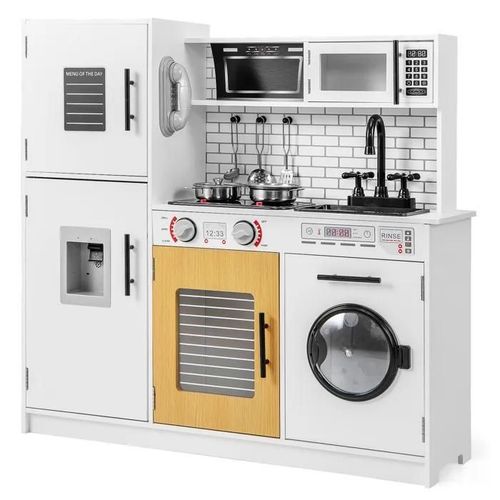 Cuisine Enfant Costway-3+ Ans-Espace De Rangement-Centre De Jeu Polyvalent-Sons Et Lumières-Accessoires Inclus-82 X 25 X 80,5 Cm