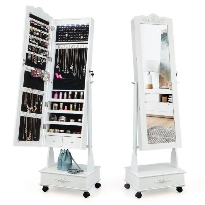 Armoire à Bijoux Enfant Avec Miroir - Motif Licorne, Rangements Multiples, Inclinable, Sécurisée, Blanc