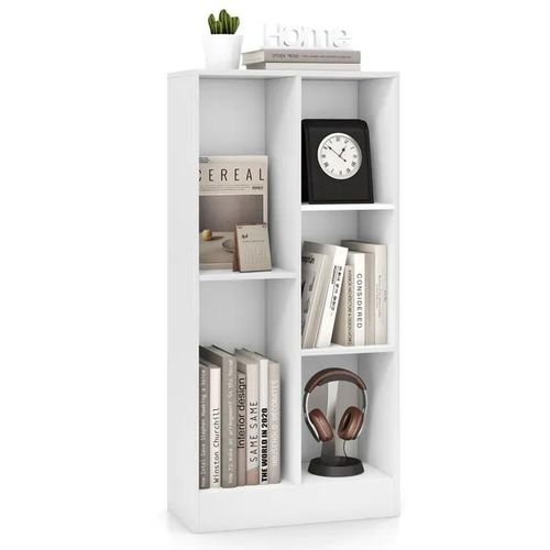 Bibliothèque À 3 Niveaux Costway-50 X 24 X 103.5 Cm-5 Cases Ouverts De Rangement-Kit Anti-Basculement-Capacité Max 90 Kg-Blanc