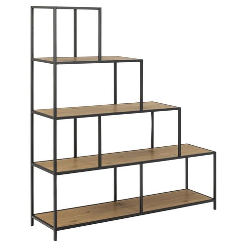 Bibliothèque Escalier Sur 4 Niveaux En Métal Et Mélamine - H.135 Cm - Noir Et Beige