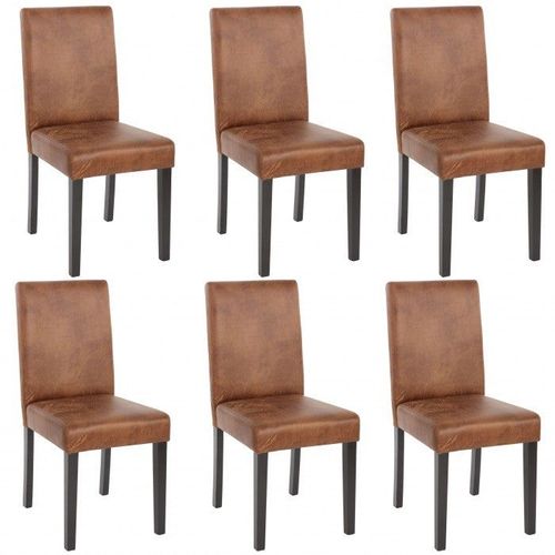Lot De 6 Chaises De Salle À Manger Synthétique Marron Vieilli Pieds Foncés Cds04250