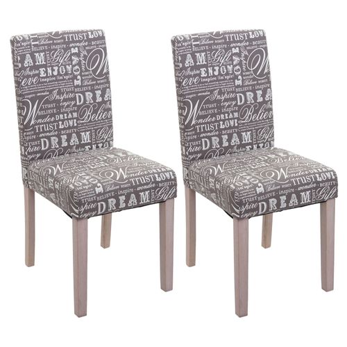 Lot De 2 Chaises De Salle À Manger Cuisine En Tissu Gris Motif Lettrage Des Pieds En Bois Clair 04_0000430
