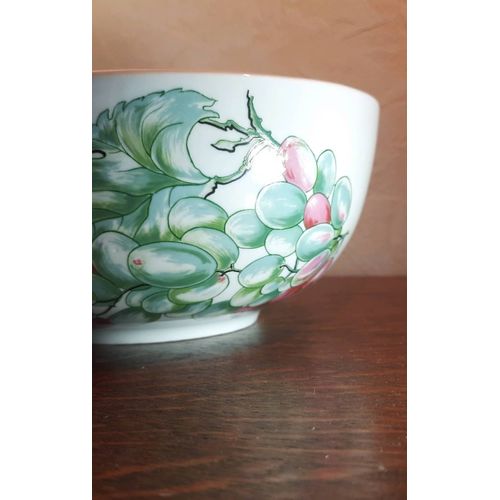 Saladier Porcelaine Vendanges Patrick Frey Paris, Philippe Deshoulieres  Limoges, Hauteur 10cm, Diamètre 22 Cm Motif Raisins