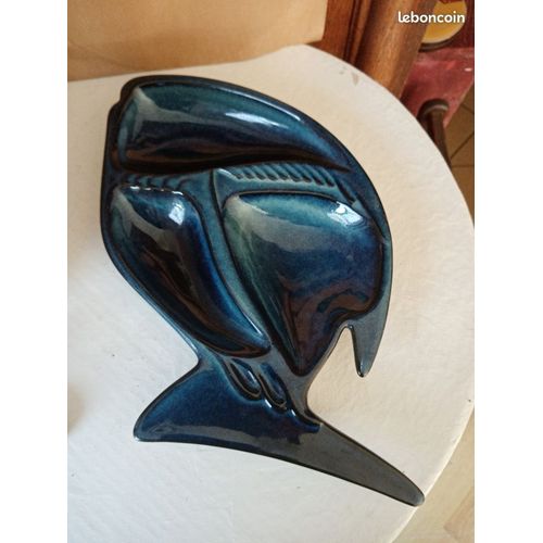 Plat Apéritif Poisson Céramique Bleu 36 Cm De Long