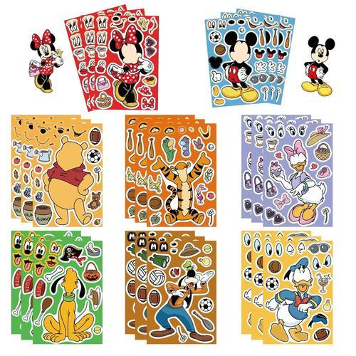 8pcs Autocollants De Puzzle Disney Make A Face Pour Enfants, Minnie, Donald Duck, Assembler Des Jouets De Puzzle, Jeu Amusant, Cadeau De Fête, 8 Feuilles