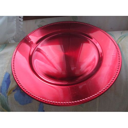 Plateau/Assiette De Présentation Atmosphera - Rond, Rouge Métallisé - Clouté 33 Cm