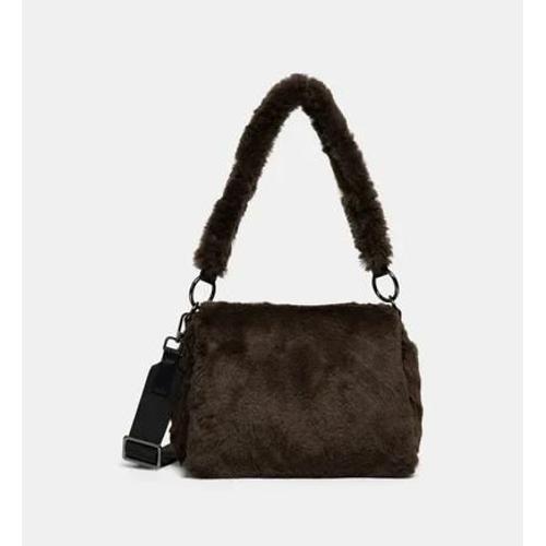 Galeries Lafayette - Sac besace crossbody Mini Primo effet fourrure - Marron