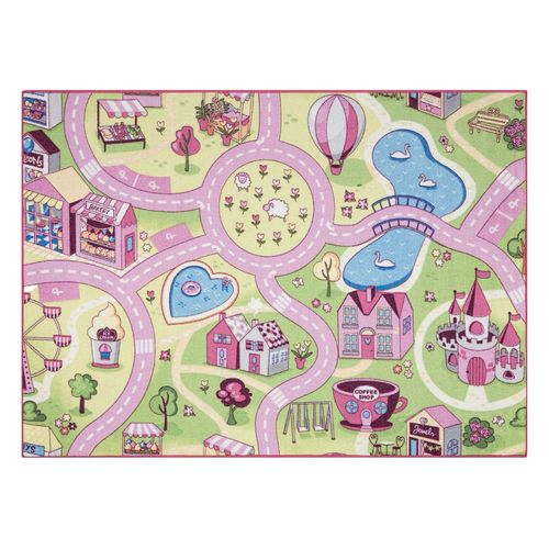 95x133 Cm Tapis Rebel Roads Sweet Town 26 Bonbons, Antidérapant Pour Enfants - Rose / Vert