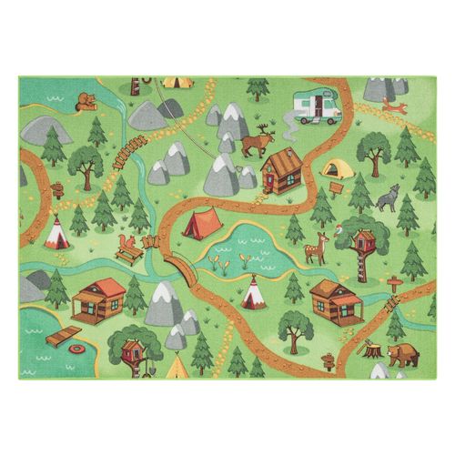 95x200 Cm Tapis Rebel Roads Wild Life 90 Forêt, Animaux Antidérapant Pour Enfants - Vert