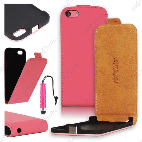 Ebeststar ® Housse Coque Etui En Pu Cuir À Rabat + Film + Mini Stylet Pour Apple Iphone 5c, Couleur Rose