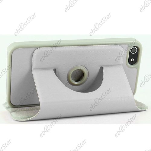 Ebeststar ® Housse Coque Etui Pu Cuir Rotatif Support Rotation 360° + Film Pour Apple Iphone 5s / 5, Couleur Blanc