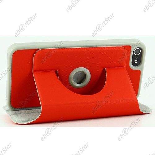 Ebeststar ® Housse Coque Etui Pu Cuir Rotatif Support Rotation 360° + Film Pour Apple Iphone 5s / 5, Couleur Rouge