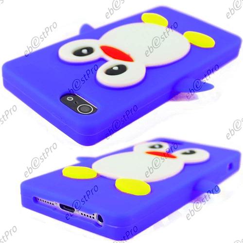 Ebeststar ® Pour Apple Iphone 5s / 5 Housse Silicone Souple Etui Coque Design Pingouin + Film Protection D'écran, Couleur Bleu