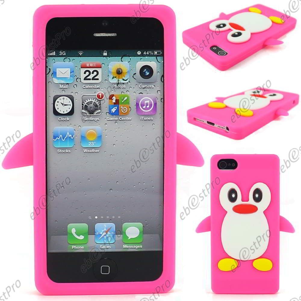 Ebeststar ® Coque Silicone Avec Motif Pingouin Pour Apple Iphone 5s 5, Couleur Rose