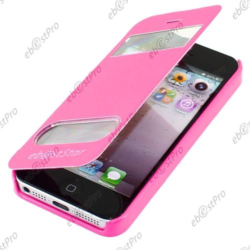 Ebeststar ® Pour Apple Iphone 5s / 5 Housse Pochette Protection Coque Etui Type S-View + Film D'écran, Couleur Rose