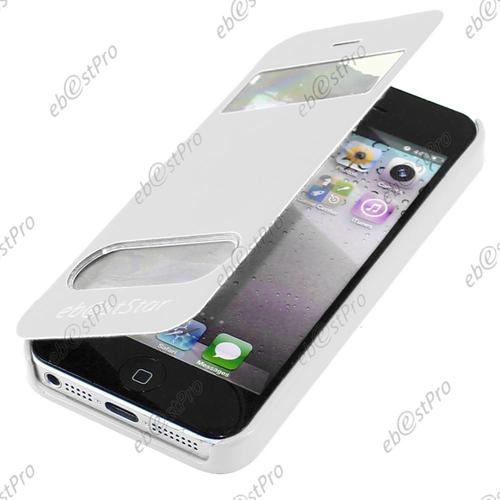 Ebeststar ® Pour Apple Iphone 5s / 5 Housse Pochette Protection Coque Etui Type S-View + Film D'écran, Couleur Blanc