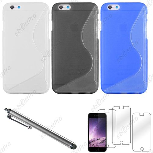 Ebeststar ® Lot X3 Housse Etui Coque Silicone Gel Motif S-Line Protection Souple + Film Protecteur D'écran + Stylet Pour Apple Iphone 6 Plus Écran 5,5", Couleur Transparent, Noir, Bleu