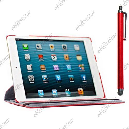 Ebeststar ® Housse Coque Etui Pu Cuir Rotatif Support Rotation 360° + Film + Stylet Pour Apple Ipad 4 Écran Retina / Ipad 4 / Ipad 3 / Ipad 2, Couleur Rouge