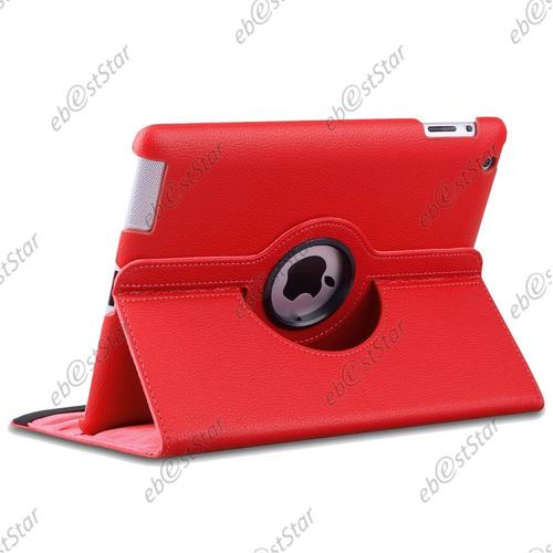 Ebeststar ® Housse Coque Etui Pu Cuir Rotatif Support Rotation 360° + Film Pour Apple Ipad 4 Écran Retina / Ipad 4 / Ipad 3 / Ipad 2, Couleur Rouge