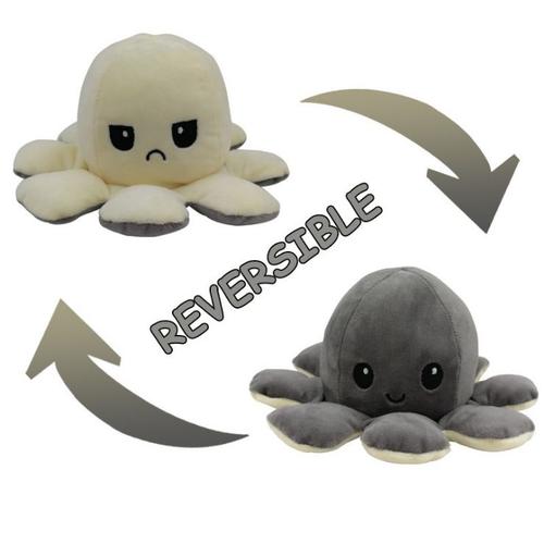 Pieuvre En Peluche R versible En Peluche Double Face Gris Et