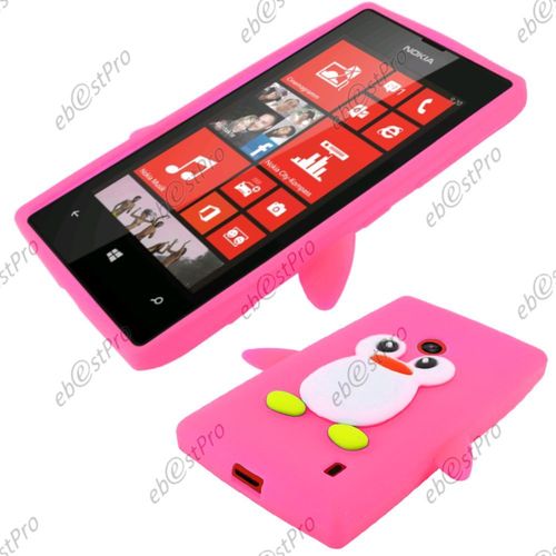 Ebeststar ® Pour Nokia Lumia 520 Housse Silicone Souple Etui Coque Design Pingouin + Film Protection D'écran, Couleur Rose