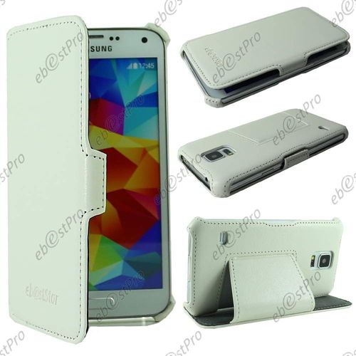 Ebeststar ® Etui Luxe Pu Cuir Haut De Gamme Avec Support Stand Pour Samsung Galaxy S5 G900f, Couleur Blanc