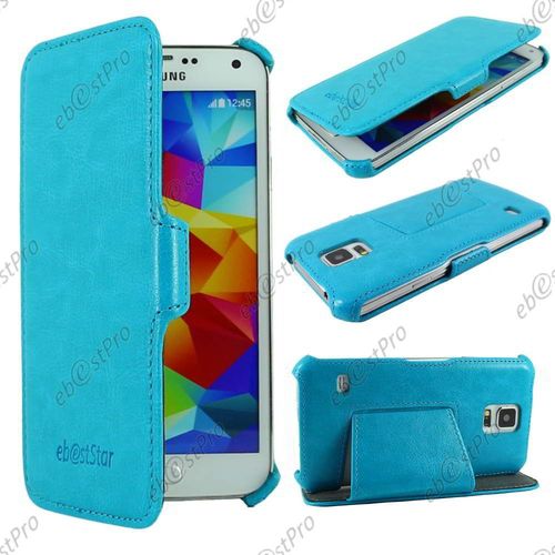 Ebeststar ® Etui Luxe Pu Cuir Haut De Gamme Avec Support Stand Pour Samsung Galaxy S5 G900f, Couleur Bleu