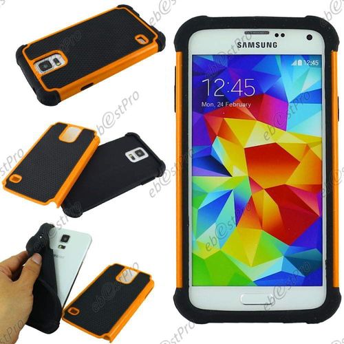 Ebeststar ® Coque Duo Bi-Couches En Silicone Et Polycarbonate Pour Samsung Galaxy S5 G900f, Couleur Orange