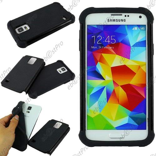 Ebeststar ® Coque Duo Bi-Couches En Silicone Et Polycarbonate Pour Samsung Galaxy S5 G900f, Couleur Noir