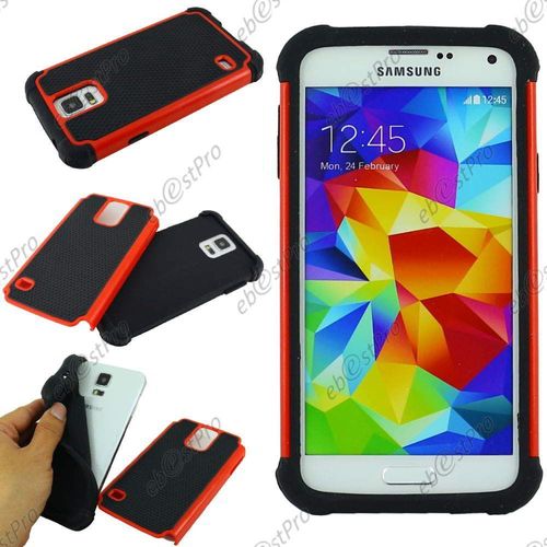 Ebeststar ® Coque Duo Bi-Couches En Silicone Et Polycarbonate Pour Samsung Galaxy S5 G900f, Couleur Rouge