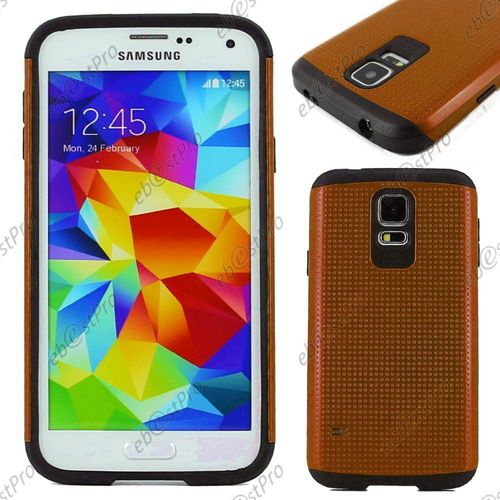 Ebeststar ® Coque Duo Bi-Couches En Silicone Et Polycarbonate Mesh Pour Samsung Galaxy S5 G900f, Couleur Marron