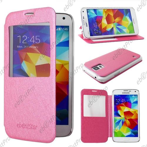 Ebeststar ® - Housse Etui Coque Flip View Cover Portefeuille Rose Pour Samsung Galaxy S5 G900 Sm-G900f G900h